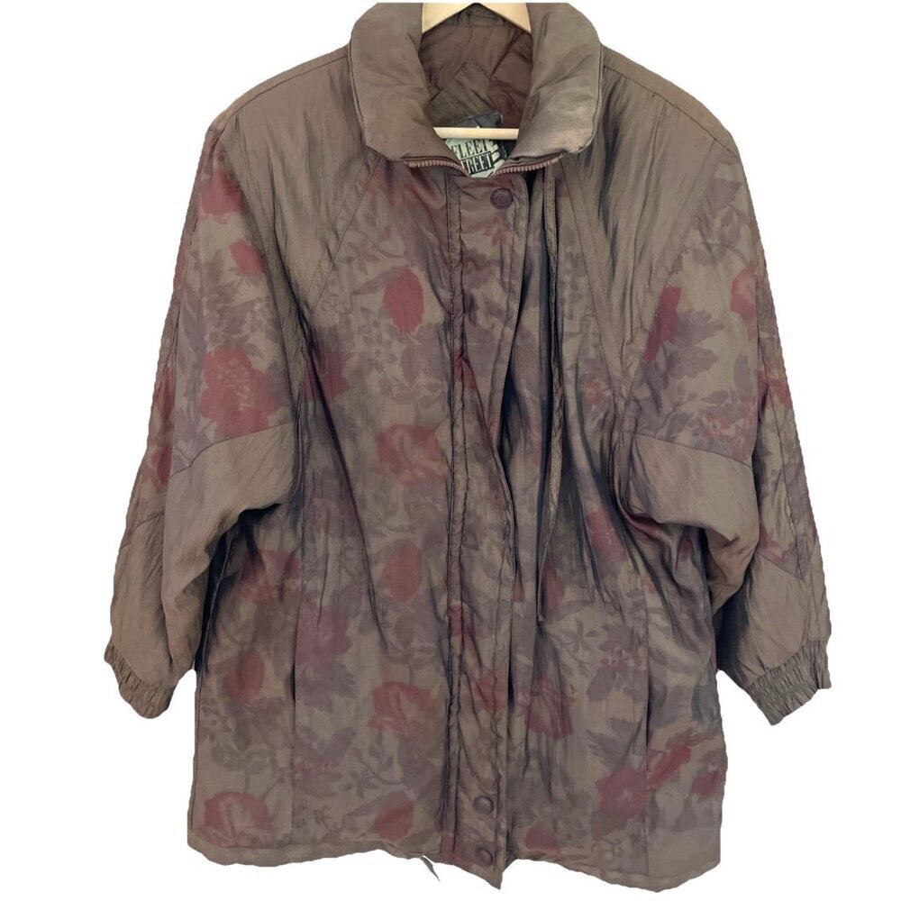 Vintage 90s Fleet Street Puffer Jacket Women's Small Brown Dark Floral Retro